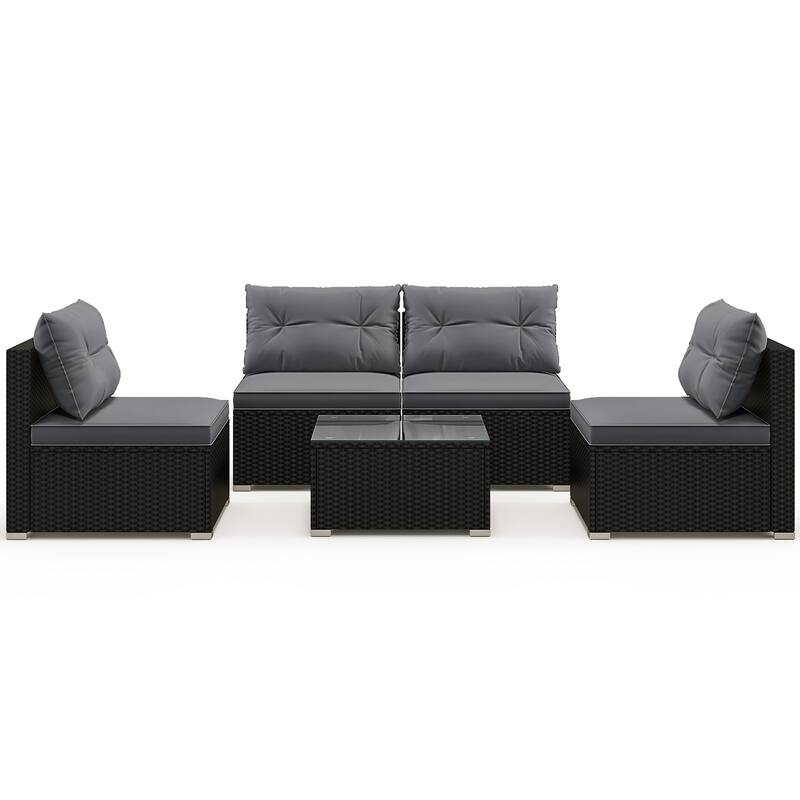 Gymax Set Of 5 Outdoor Furniture Set w/ Seat & Back Cushions Tempered