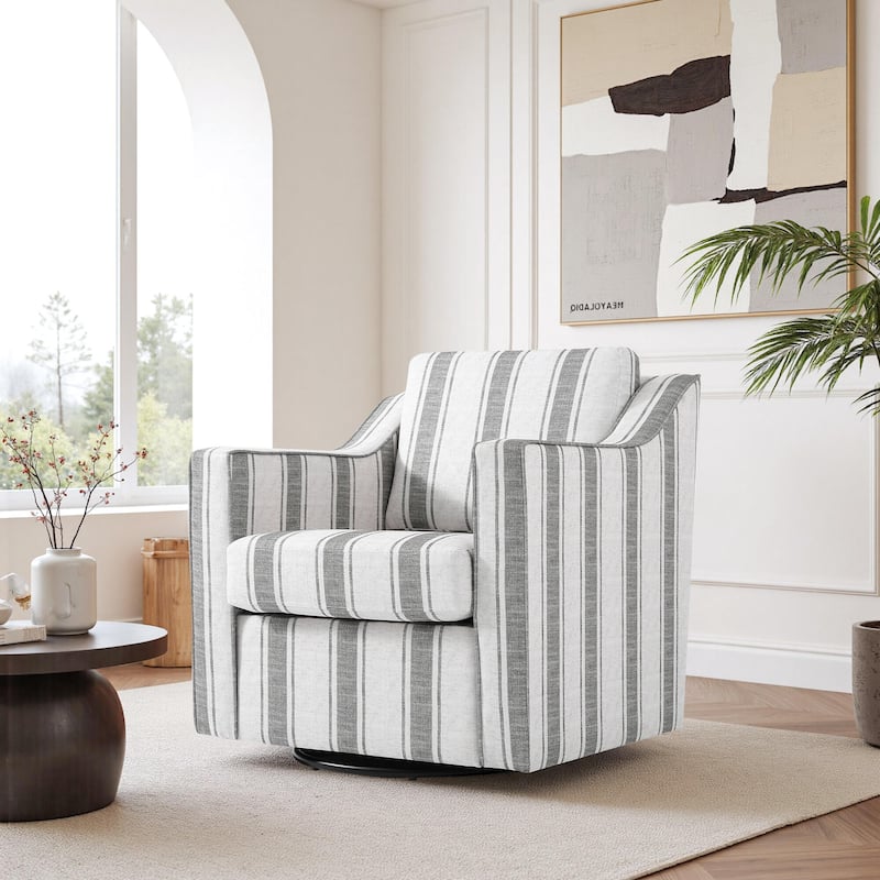 UIXE Chenille/Leather Swivel Barrel Chair Accent Chairs For Living Room - Fabric - Stripe Grey