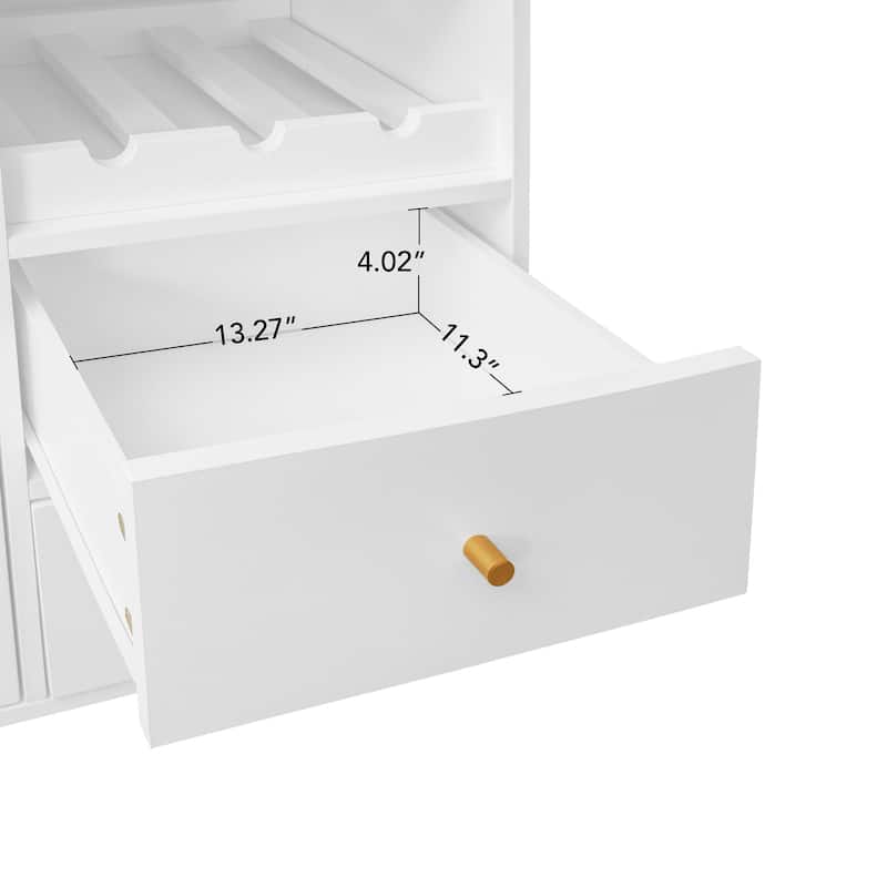 Roomfitters Accent Storage Cabinet with Rattan Doors, Buffet Sideboard with Wine Rack and Drawers, White