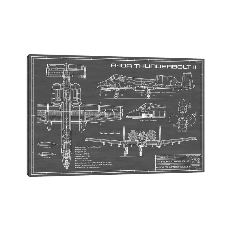 iCanvas "A-10 Thunderbolt II (Warthog) Airplane In Black" by Action Blueprints Canvas Print