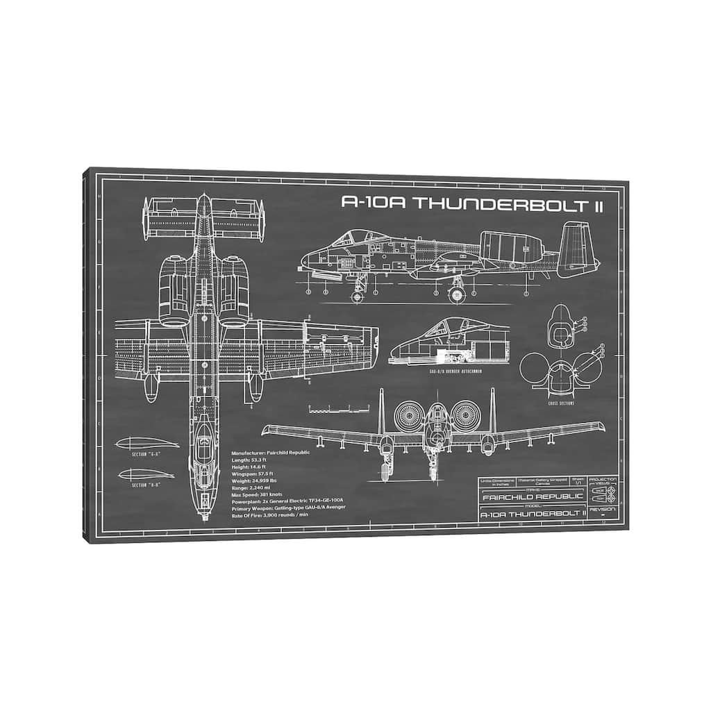 iCanvas "A-10 Thunderbolt II (Warthog) Airplane In Black" by Action Blueprints Canvas Print