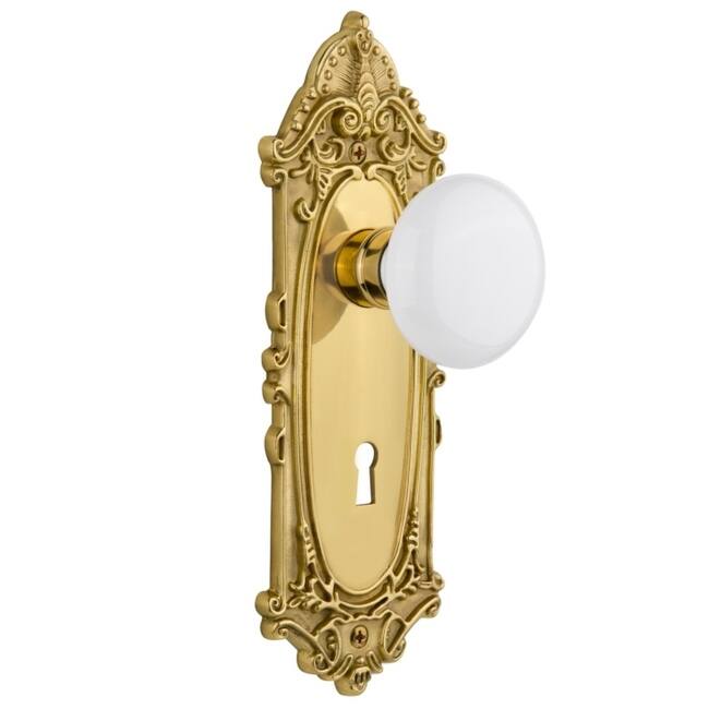 Nostalgic Warehouse White Porcelain Solid Brass Privacy Door Knob Set - Polished Brass
