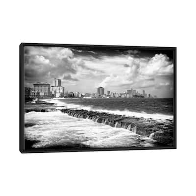 iCanvas "Malecon Wall of Havana in B&W" by Philippe Hugonnard Framed Canvas Print