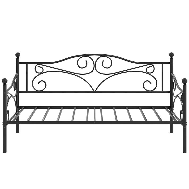VECELO Scroll Design Metal Twin Size Daybed with Roman Column Legs 440 LBS Capacity Sofa Bed 440 lbs Capacity for Living Room