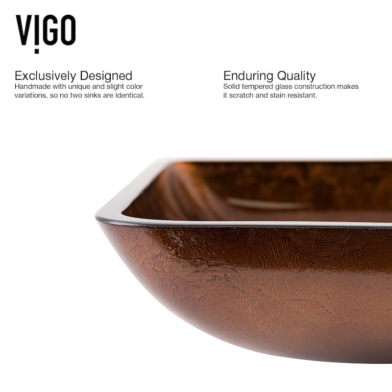 VIGO Donatello 23"L x 15"W x 5"H Glass Rectangular Vessel Bathroom Sink