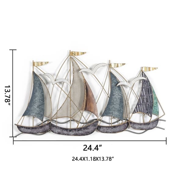 dimension image slide 2 of 6, Adeco 3D Metal Ship Wall Decoration Sailboat Wall Sculpture