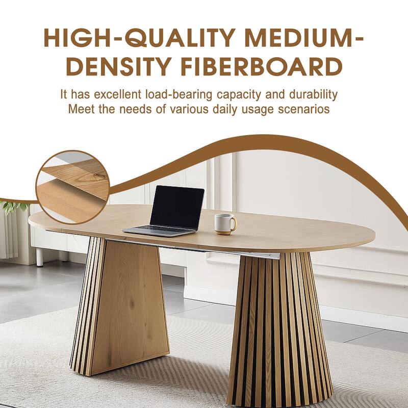 Wooden Dining Table, Flexible and Extendable, Multi-functional and Space-saving, Fashionable Oval Design and Slatted Table Legs