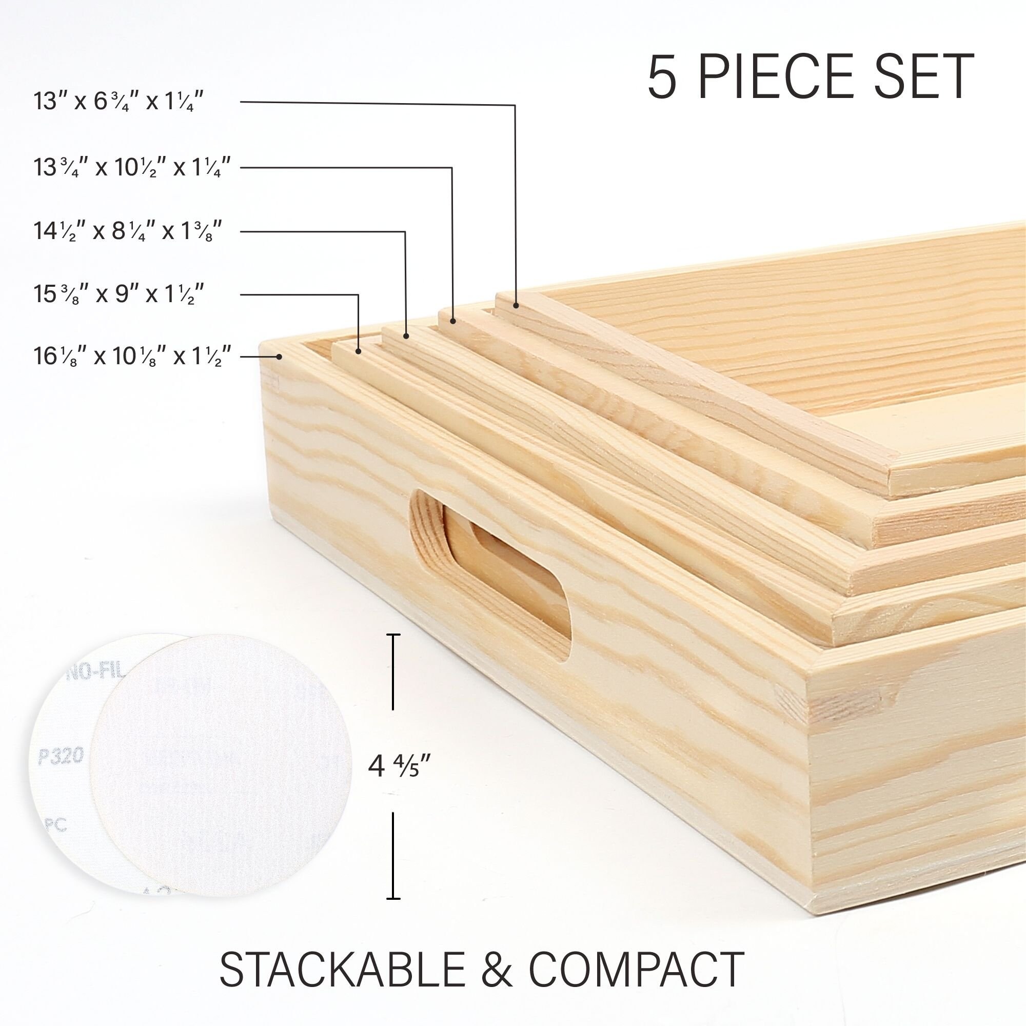Wooden Nested Serving Trays - Set of 5 Unfinished Square Trays