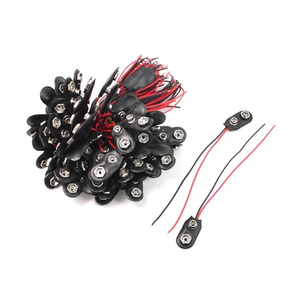 Unique Bargains Black Red Double Cable Connection 9V Battery Clips Connector Buckle 100 Pcs