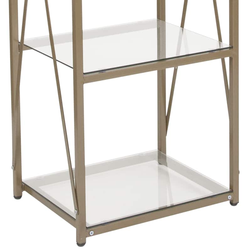 4 Shelf 64"H Cross Brace Glass Bookcase in Matte Gold - Tempered Glass Shelves