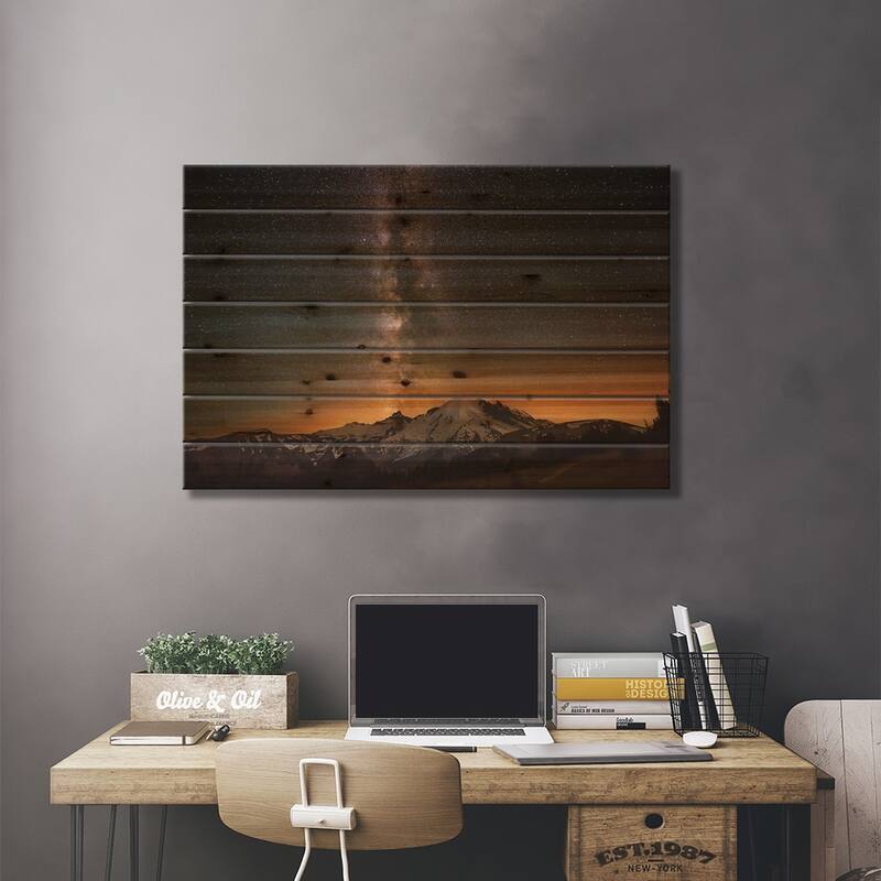 USA, Washington State, Mt. Rainier National Park. Milky Way over Mt. Rainier in summer. Print On Wood by Jaynes Gallery