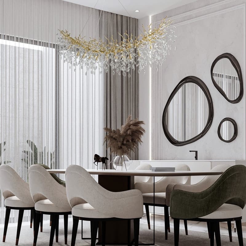 Modern Branch Crystal Linear Chandelier, 1100-1830mm Dining Pendant Light