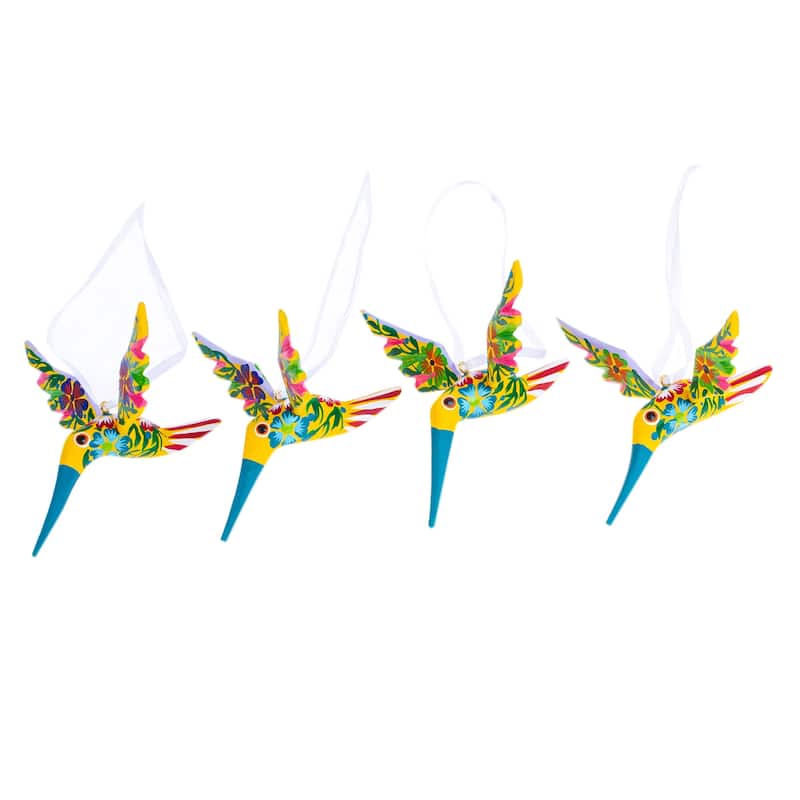 Novica Handmade Jonquil Flutter Wood Ornaments (Set Of 4)