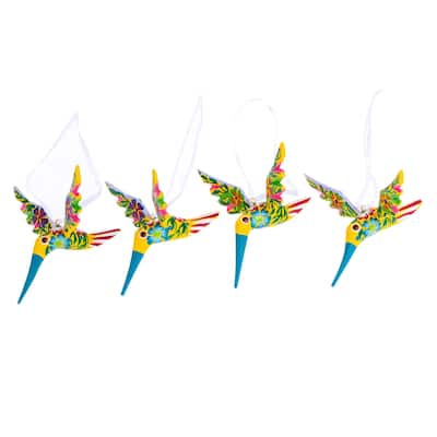 Novica Handmade Jonquil Flutter Wood Ornaments (Set Of 4)