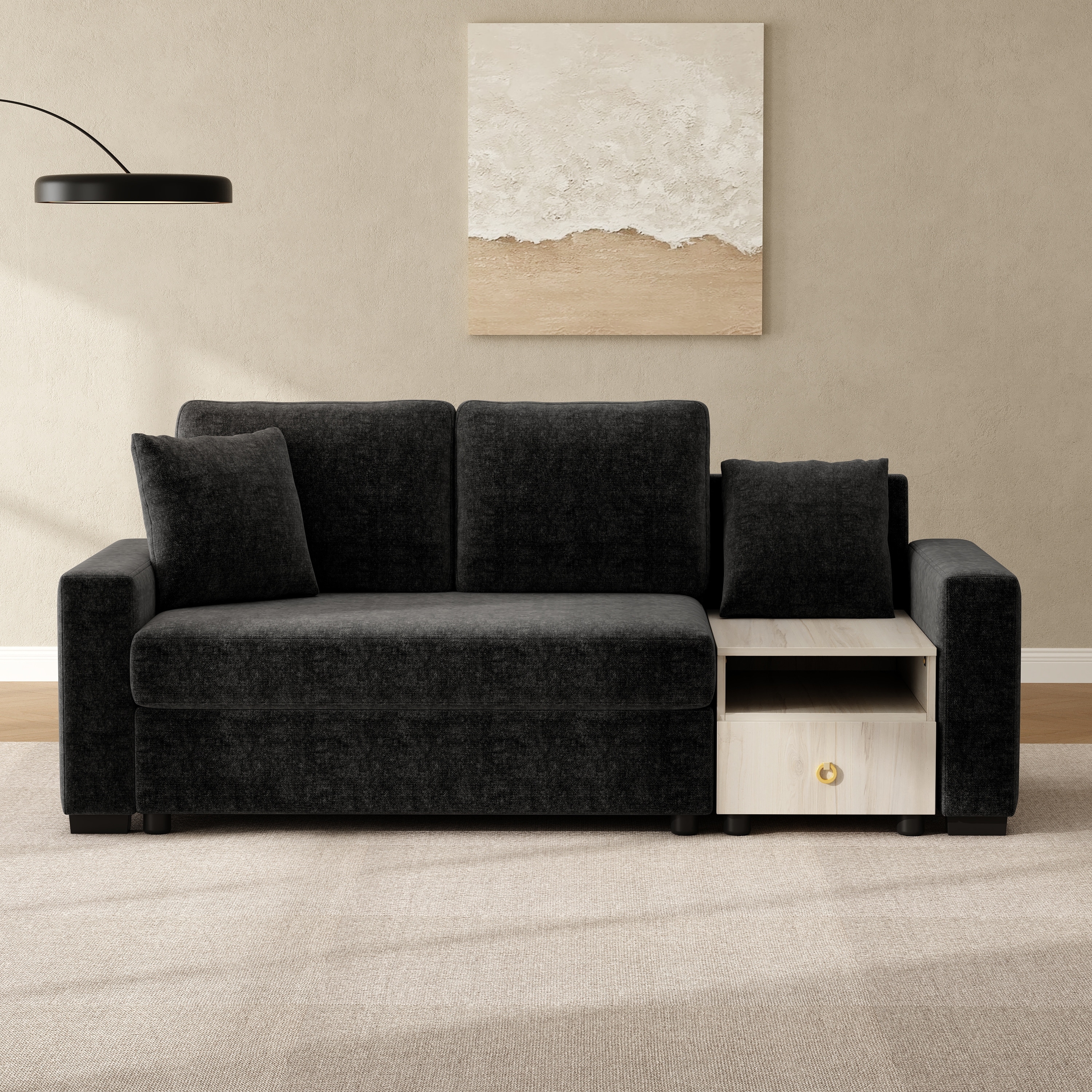Modern Sofa Couch 79.3" Modular Sofa Upholstered Sofa Couch with Storage Armrest and Center Console for Living Room