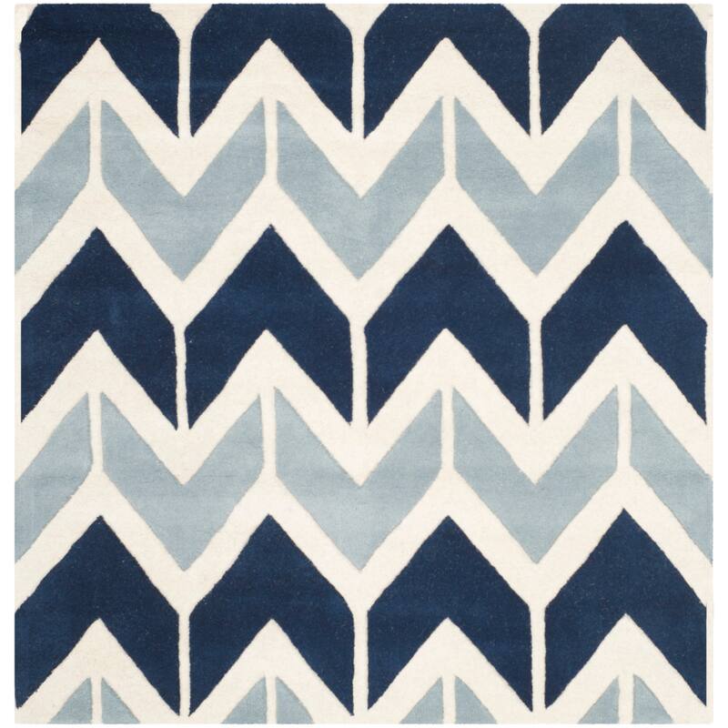 SAFAVIEH Handmade Chatham Elizabeta Modern Wool Rug - 5' Square - Dark Blue/Light Blue