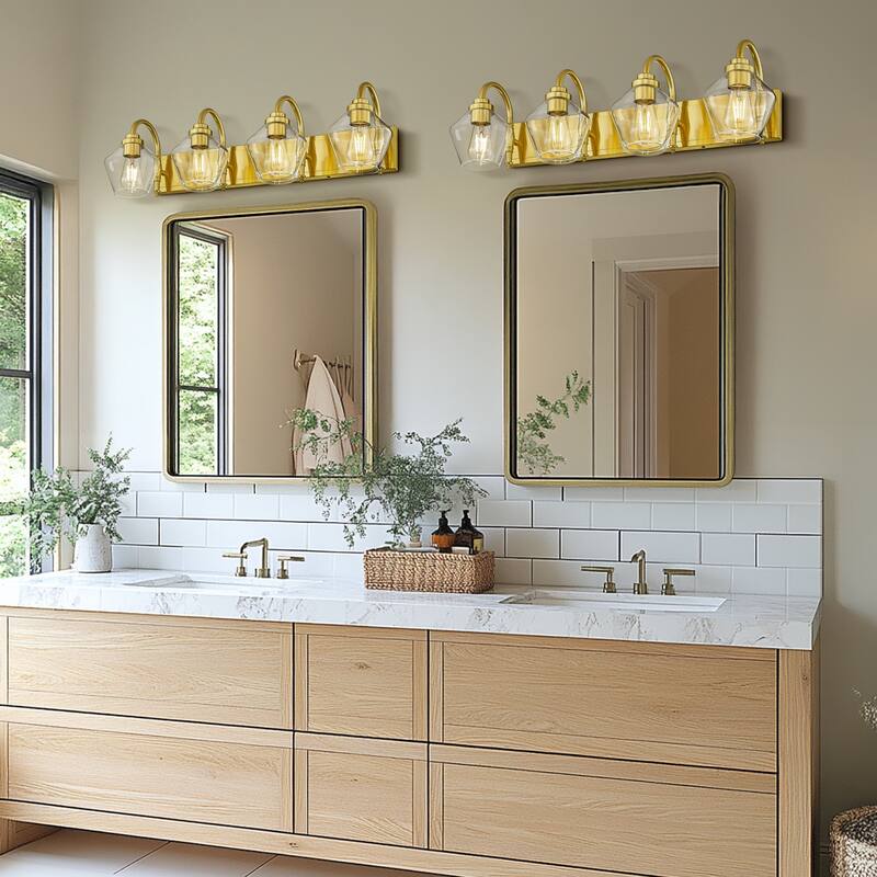 Modern 3/4-Light Bathroom Vanity Light in Black/Gold Finish