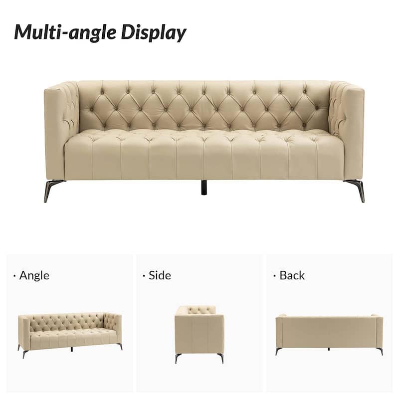 Nestor Transitional Genuine Leather Sofa with Metal Legs and Tufted Back