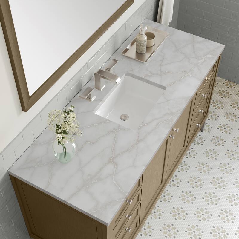Chicago 60" Single Vanity, Walnut Whisper - Victorian Silver