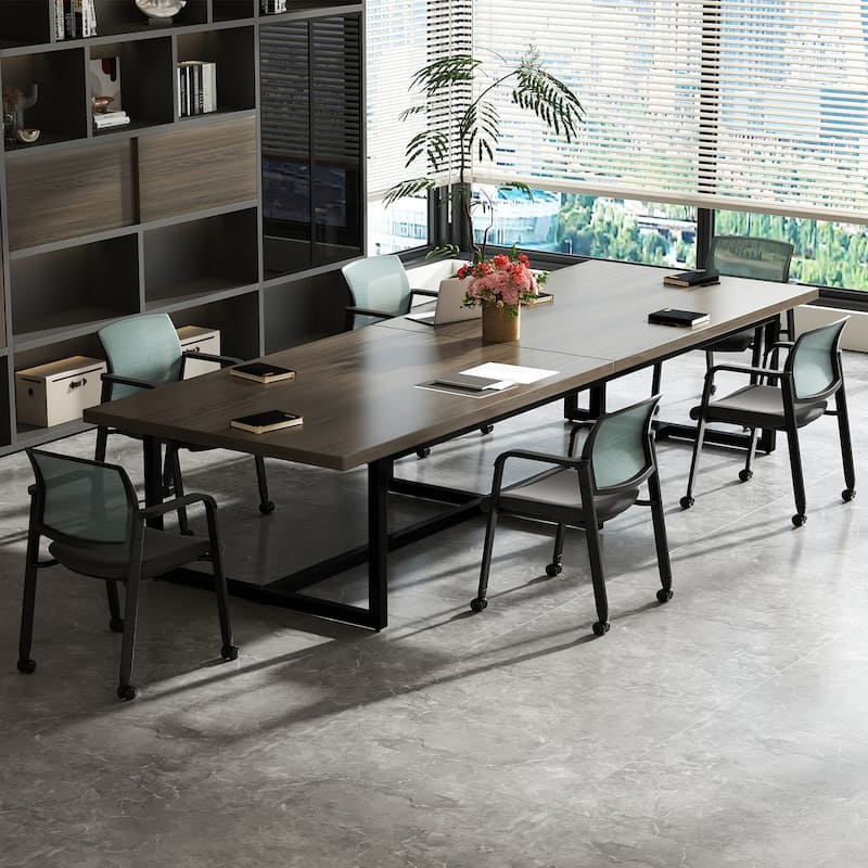 Grey Mesh Stackable Office Guest Chairs with Armrests and Rolling Casters - 23" L x 22.5" W x 32" H