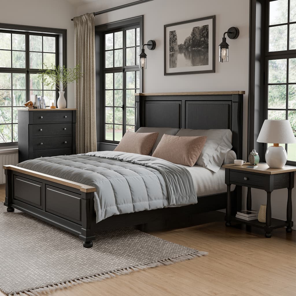 Furniture of America Lucan Modern 3-Piece Farmhouse Black Solid Wood Panel Bedroom Set
