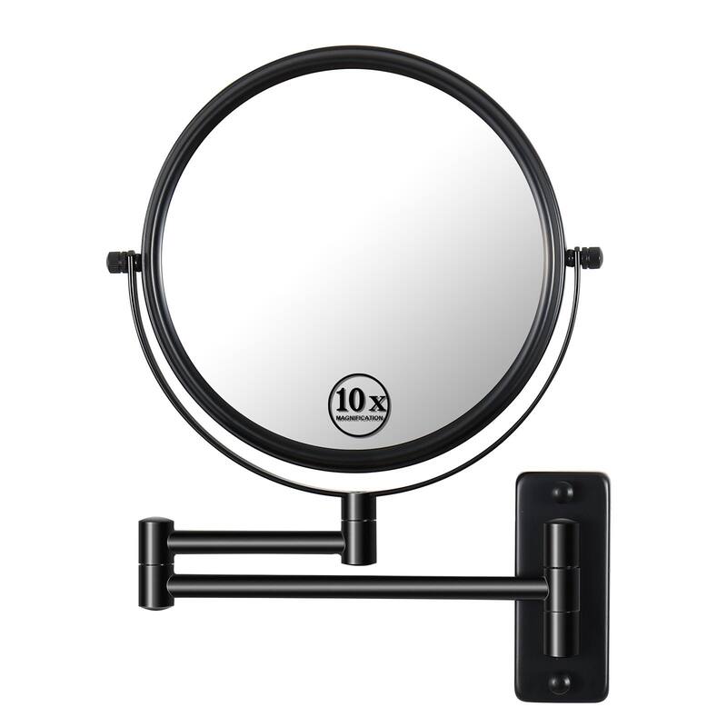8 inch Wall Mounted Round Frame Double-Sided Makeup Mirror with 1X/10X HD Magnification - Black