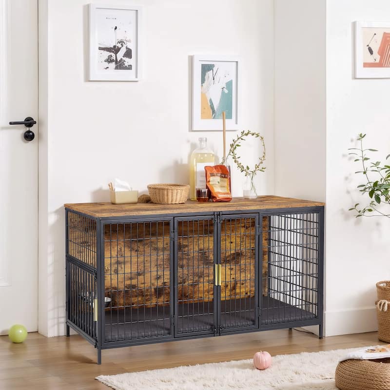 Javlergo Lockable Dual-Door Dog Crate with Dual Doors & Side Entry Includes 2 Aluminum Bowls for Indoor Outdoor Use