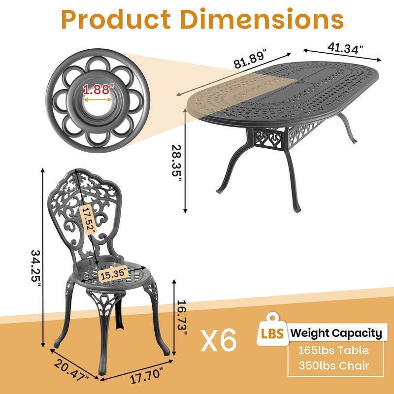 Traditions 7-Piece Patio Outdoor Dining Set with 6 Dining Chairs and Oval Table, Rust Free