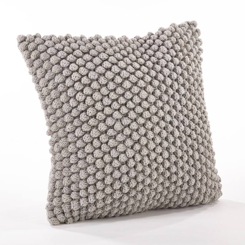 Cotton Throw Pillow With Crochet Pom Pom Design And Down Filling