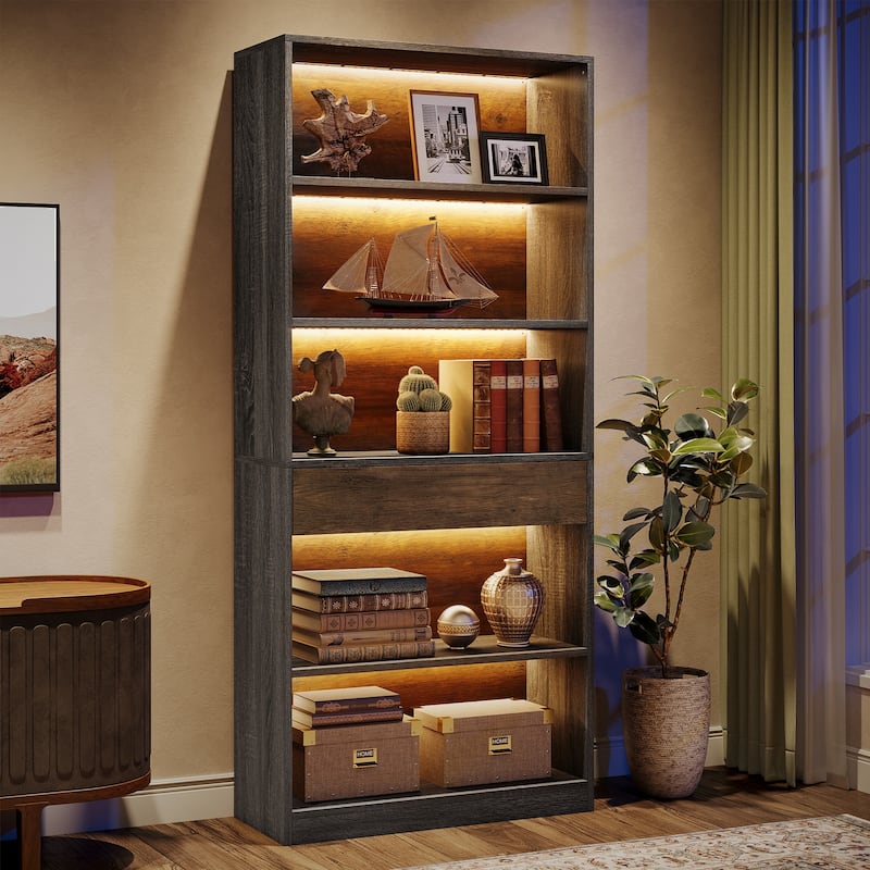 5-Tier Bookcase with LED Lights - Black