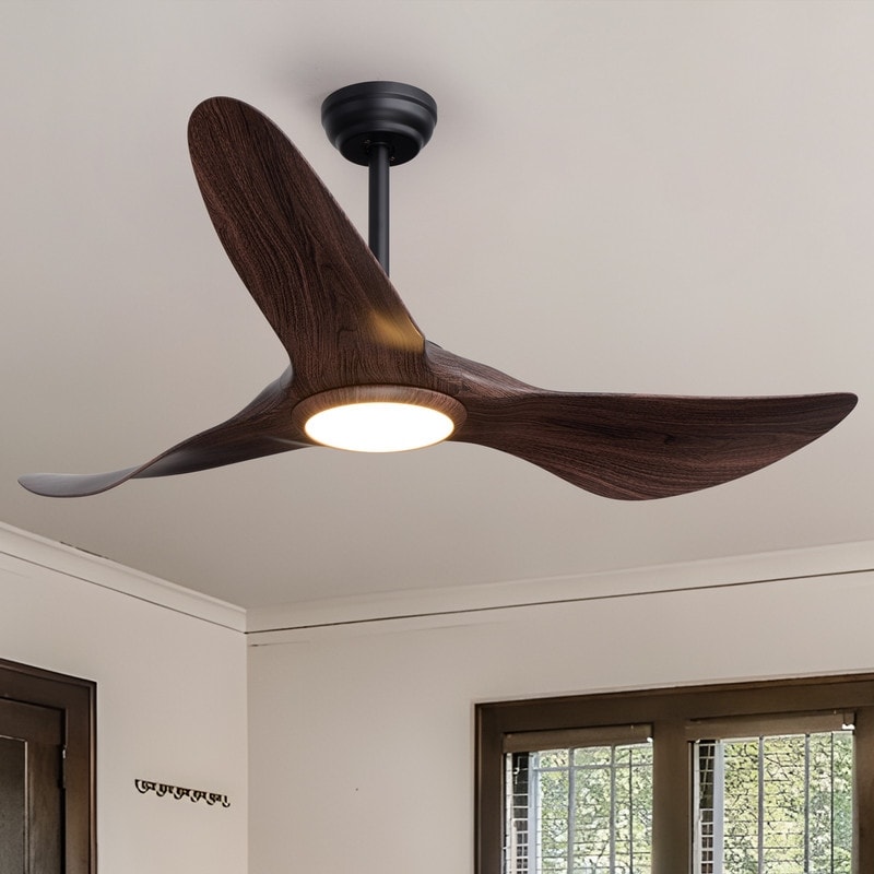 52 Inch Ceiling Fans with Lights Wood Blades Modern Ceiling Fans LED Flush Mount Ceiling Fan with Remote Control for Bedroom