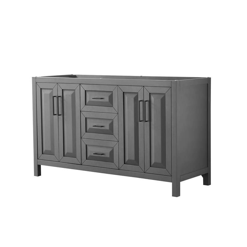 Wyndham Collection Daria 59" Double Free Standing Vanity Cabinet Only - Dark Gray / Matte Black Hardware