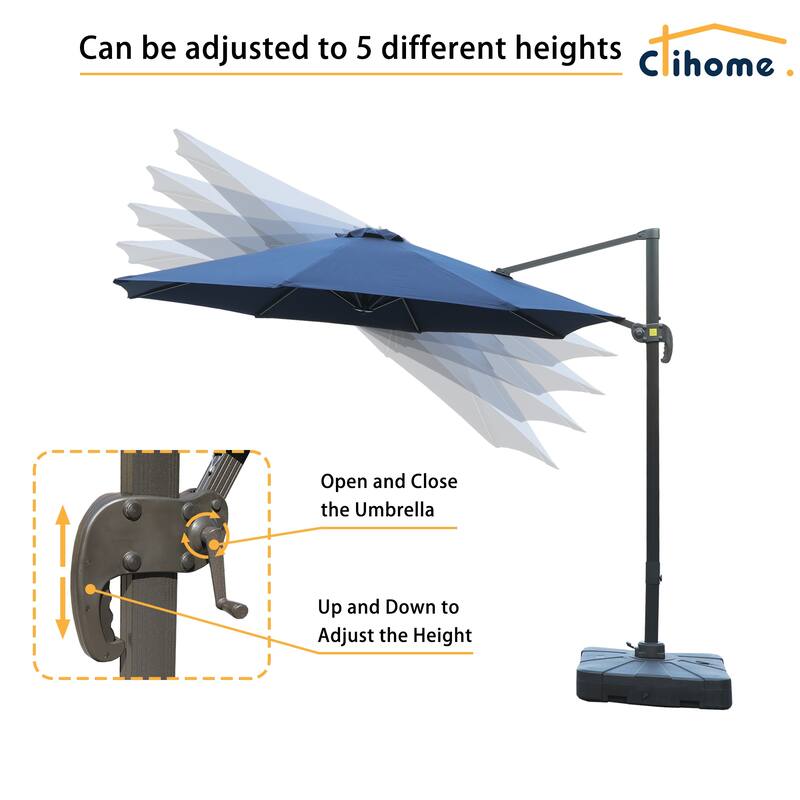 Clihome 11ft Double Top Cantilever Umbrella Rectangular Crank Market Umbrella