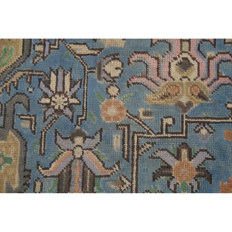 Geometric Blue Tabriz Persian Vintage Area Rug Handmade Wool Carpet - 6'6"x 9'8"