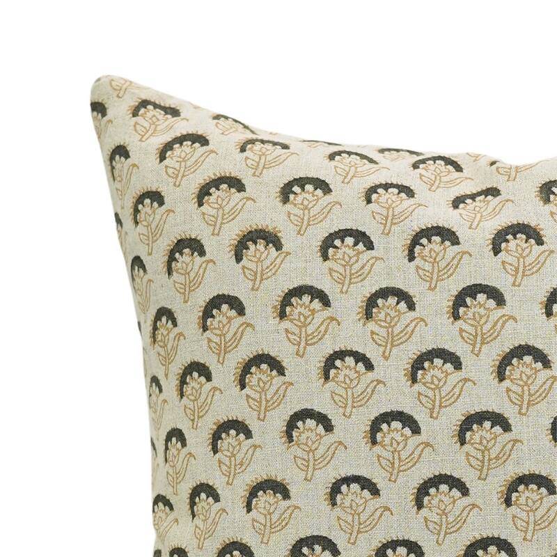 Linen Farmhouse Block print pillow Cover - Juju Flower