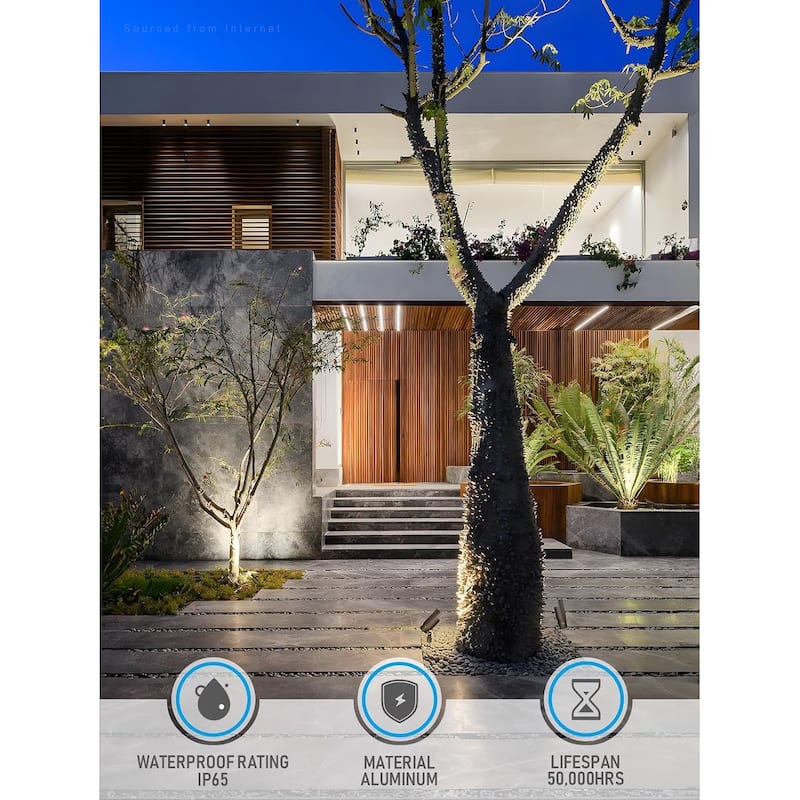 5CCT 7W LED Outdoor Landscape Spotlight, Adjustable Beam Angle, Aluminum, IP65 Waterproof - 8pack