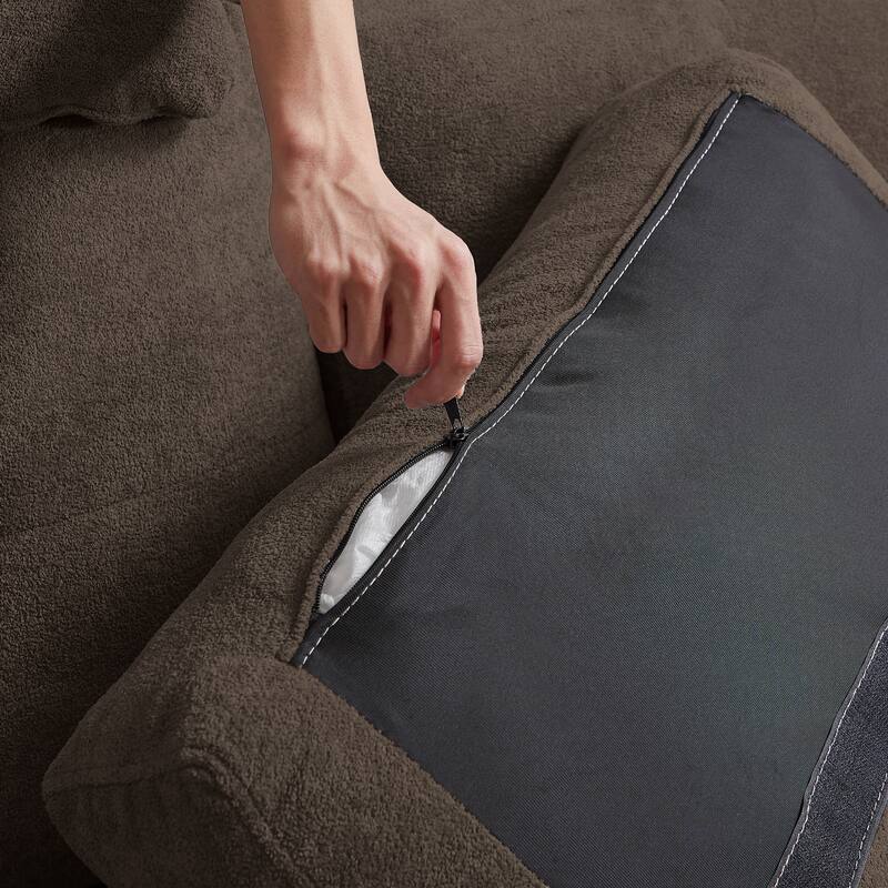 109" Modern 4 Seaters Towelling Sectional Sofa with Hidden Coffee Table Adjustable Headrest and Large Storage Space