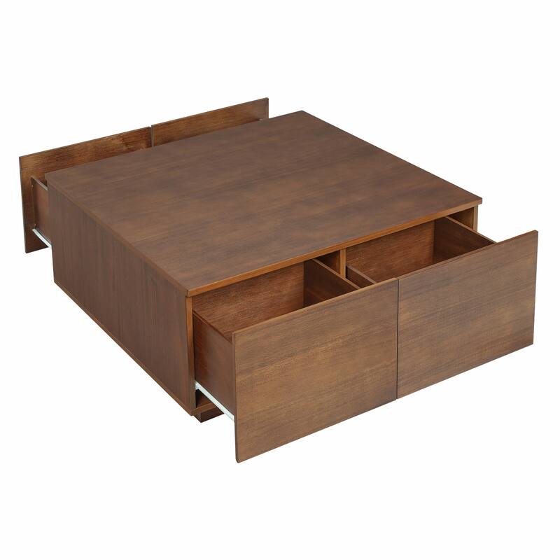 33.25" Square Coffee Table with 4 Storage Drawers
