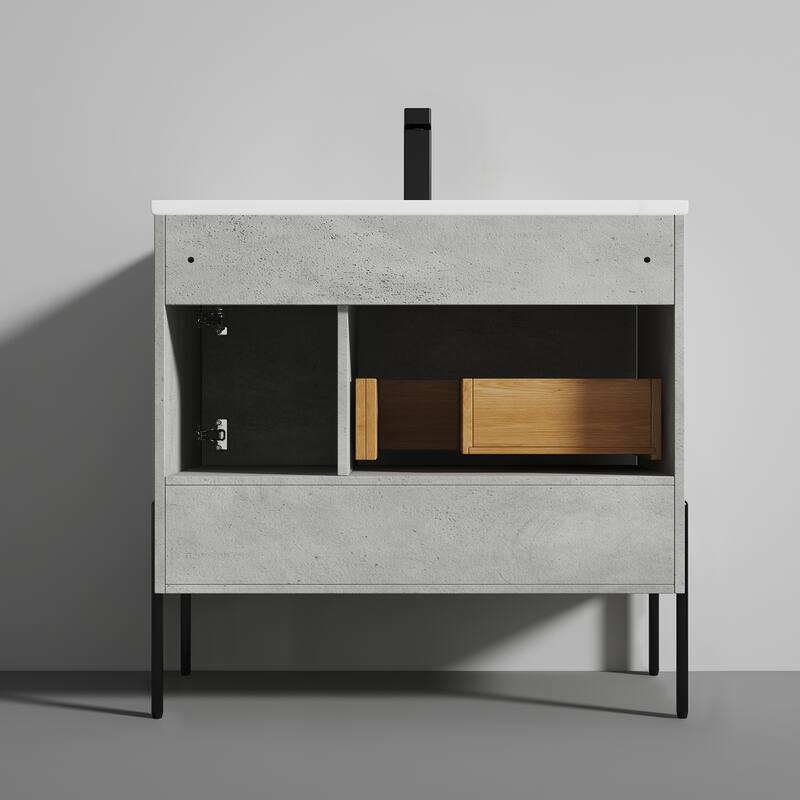 Freestanding Bathroom Vanity Set with Open Shelf & Topmounted Sink