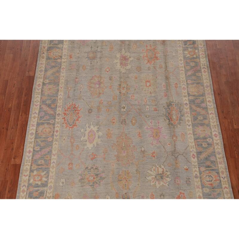 Hand Knotted Oriental 100% Wool Carpet Transitional All-Over Greys & Charcoal Oushak Area Rug - 8' 10'' X 5' 10''