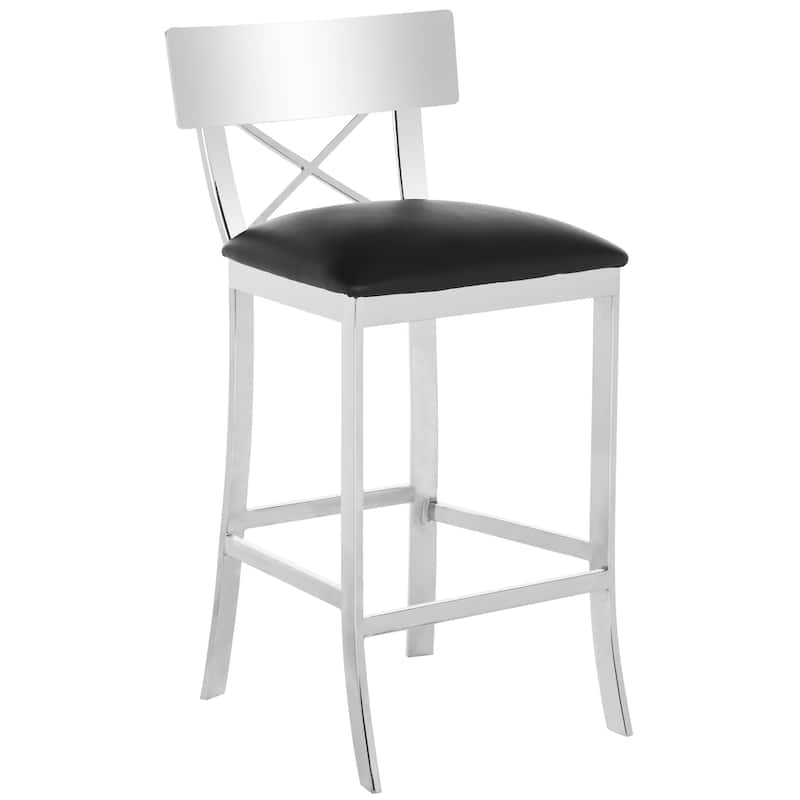 SAFAVIEH Peggie 35-inch Stainless Steel Cross Back Black Counter Stool - 17.5" x 18.5" x 35" - 18Wx19Dx35H