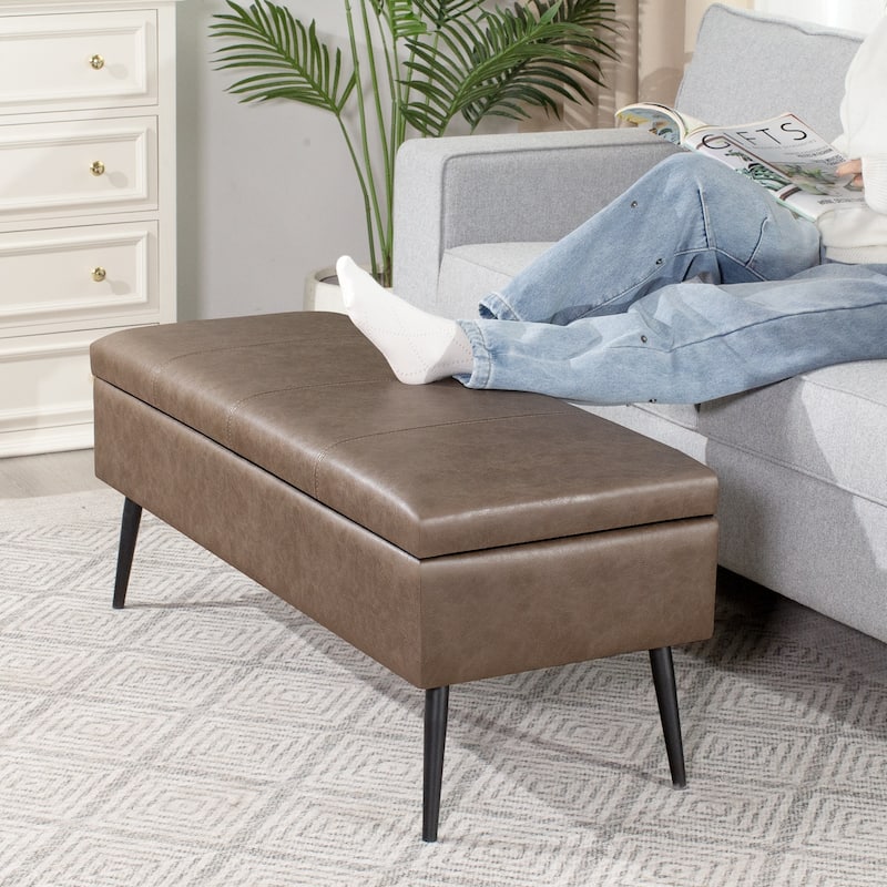 Adeco 42" Faux Leather Storage Bench with Lift-Top Lid