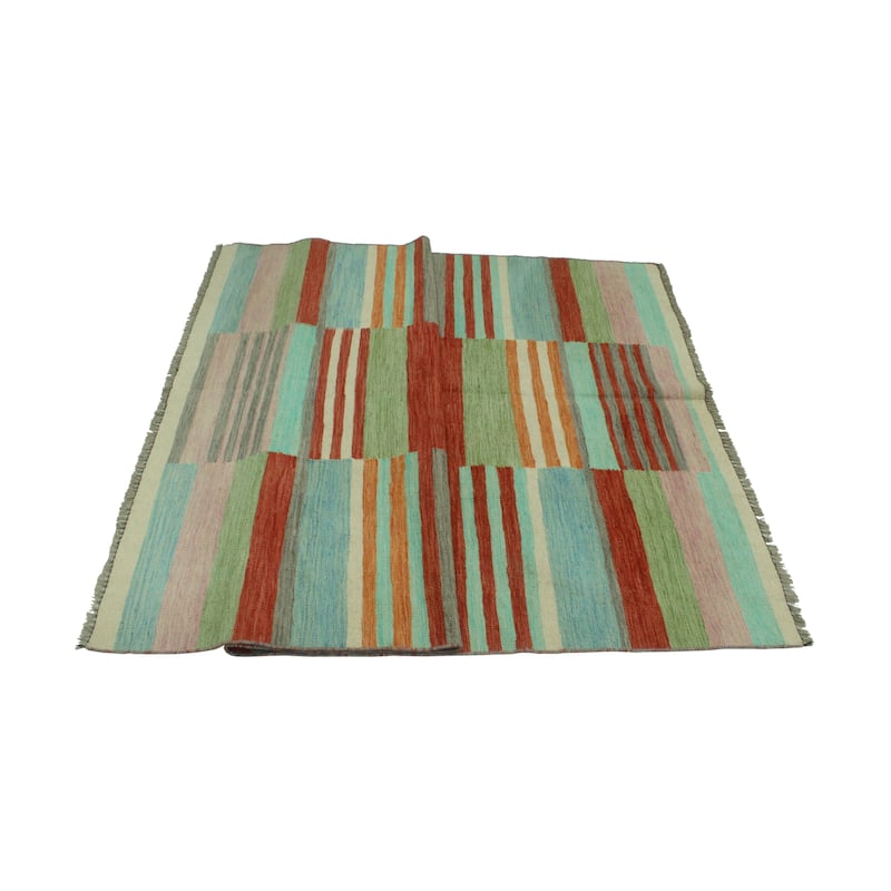 Hand-Woven Winchester Kilim Austin Grey/Rust Rug - 5'4" x 7'9"