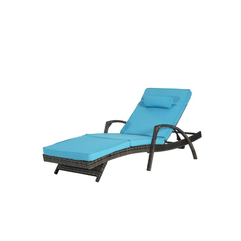 Outdoor Wicker Long Reclining Chair Set of 2, Lawn Sunbathing Chairs for Beach Poolside Garden