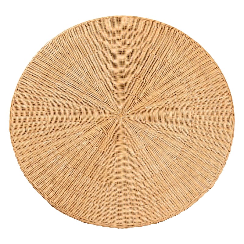 Ayumi 5-Piece Round Rattan Dining Set - Handwoven Wicker Scalloped Table and 4 Barrel Chairs, Boho Coastal Style
