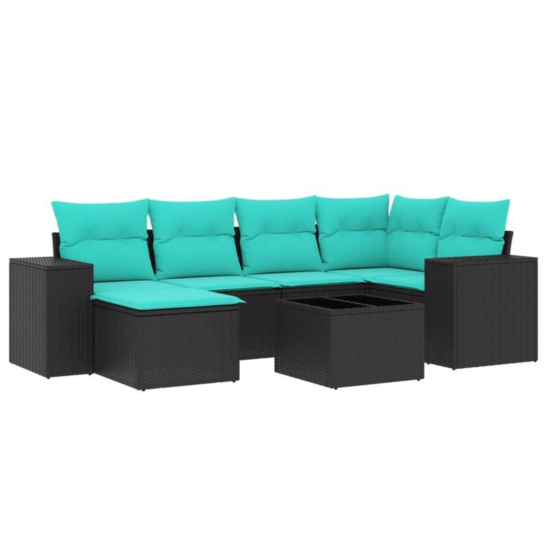vidaXL 6 Piece Patio Sofa Set with Cushions Black Poly Rattan