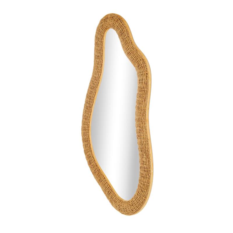 Brown Seagrass Handmade Woven Oval Abstract Room Wall Mirror