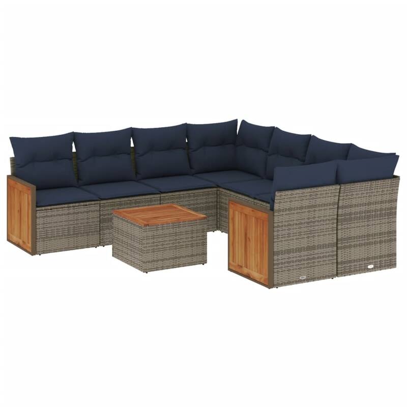 vidaXL 9 Piece Patio Sofa Set with Cushions Gray Poly Rattan - 113.8x27.2x89.8