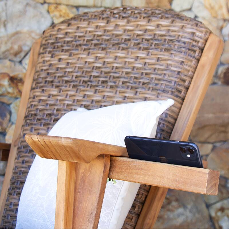 Cambridge Casual Camden Teak Patio Adirondack Chair Set with Padded Woven Seat - FREE Patio Cover