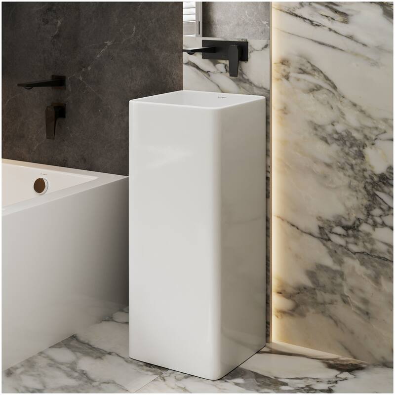 Swiss Madison SM-PS315 Claire 15-3/4" Square Ceramic Pedestal Bathroom - Glossy White